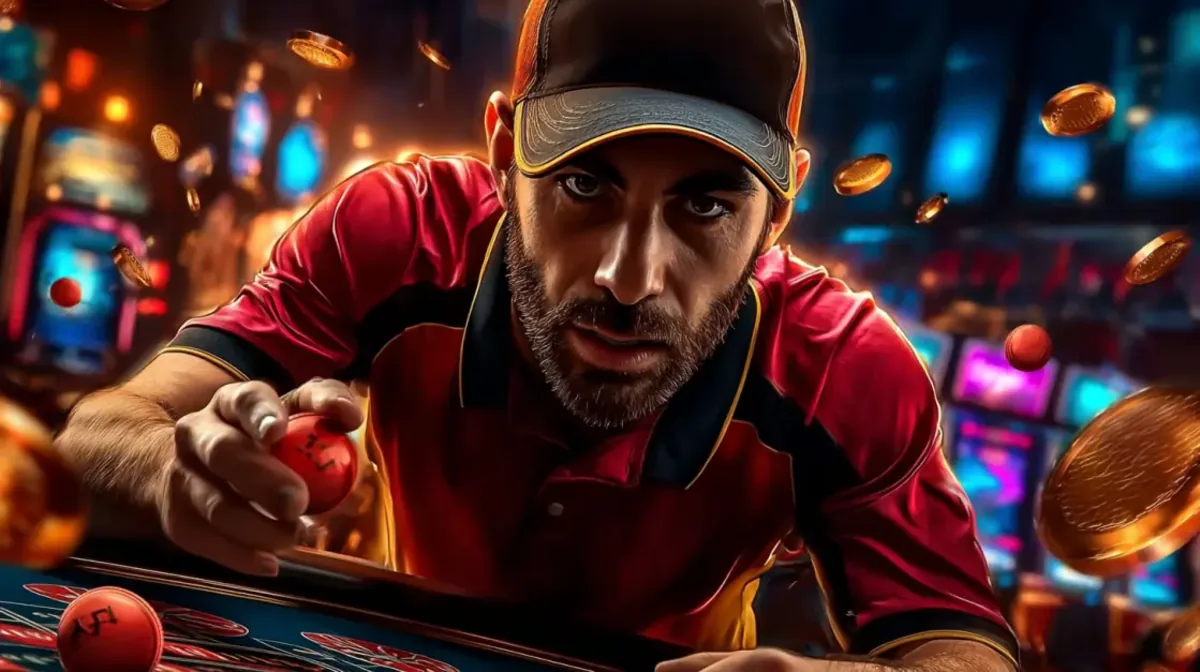 A beautiful Indian woman in a stunning red and gold sari stands in front of a live casino interface. A green baccarat or dragon tiger table is visible behind her, ready for live dealer action.